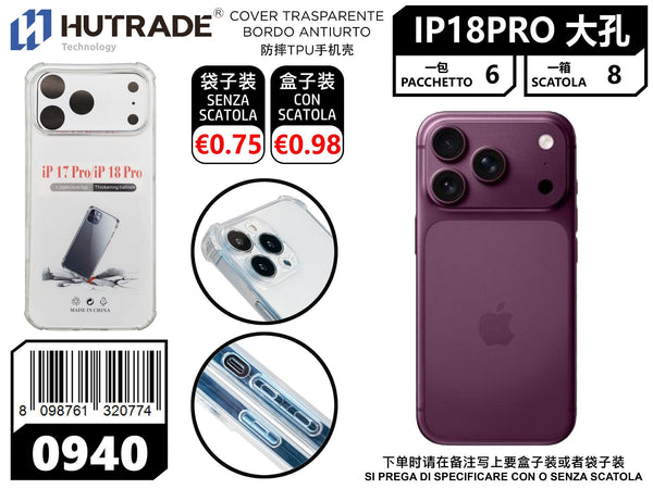 0940 COVER TRASPARENTE TPU BORDI RINFORZATI ANTIURTO IP18 PRO