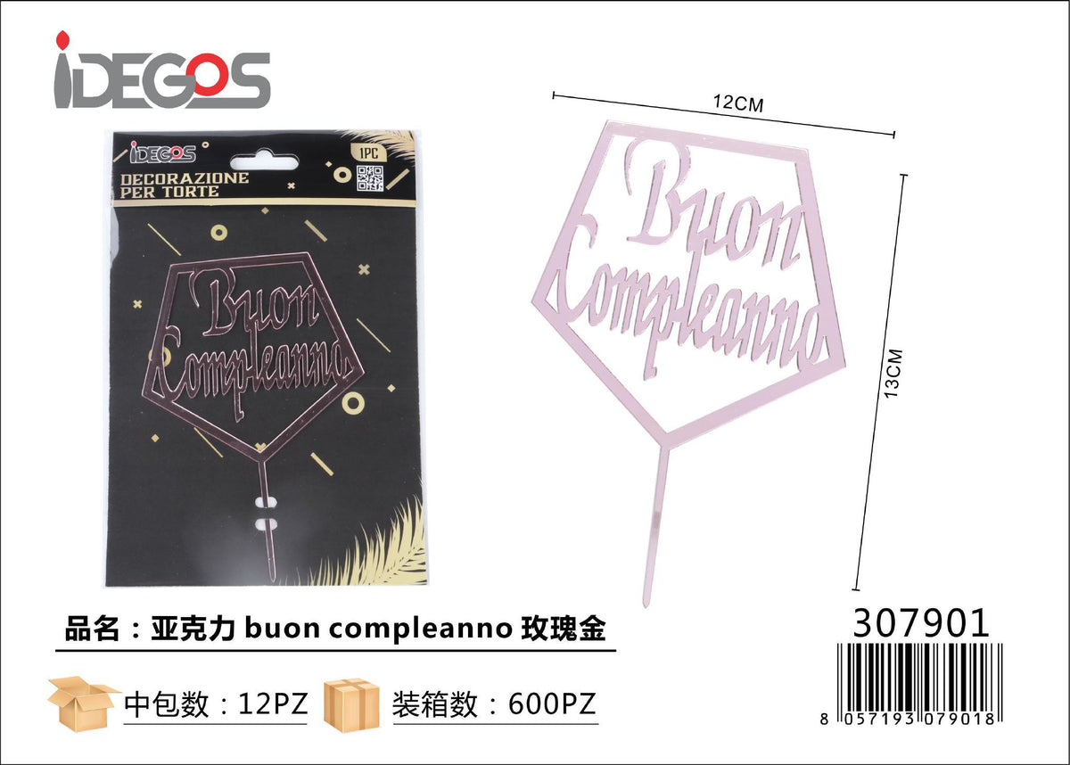 Decorazione Buon Compleanno in acrilico oro rosa