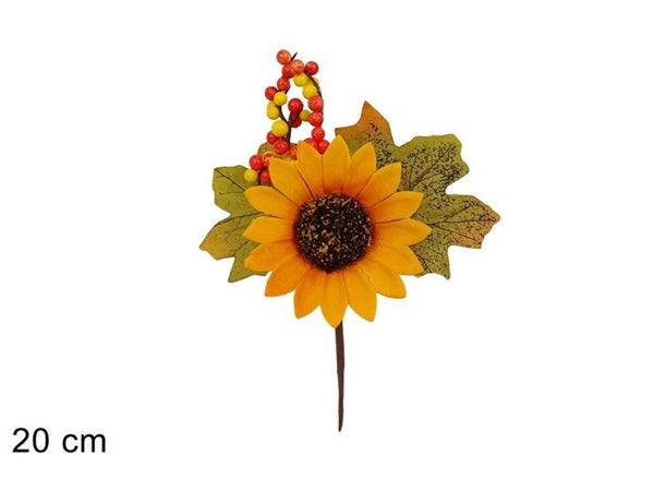 Rametto decorativo con girasole e bacche,20 cm