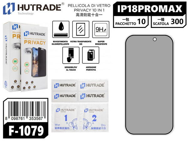 F-1079 PELLICOLA DI VETRO PRIVACY LUCIDA 10IN1 IP18 PRO MAX