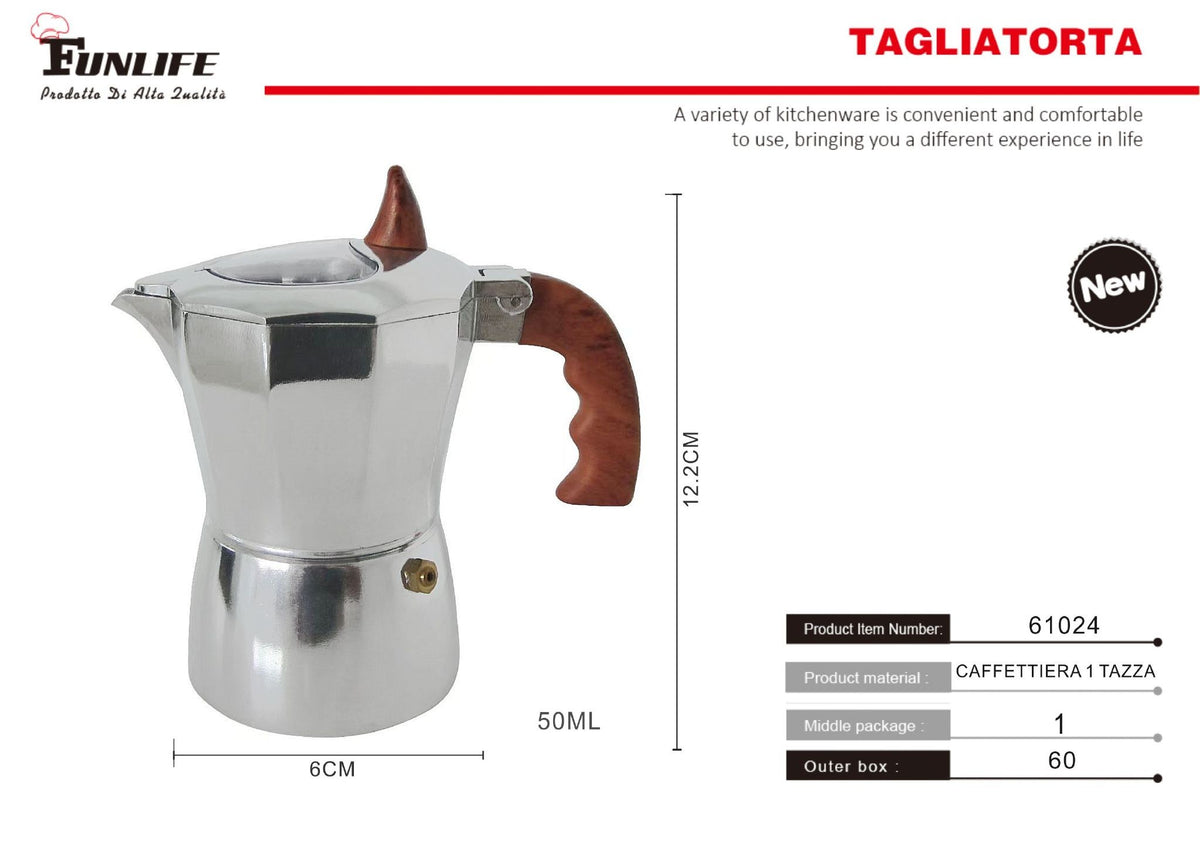 Caffettiera moka con manico effetto legno