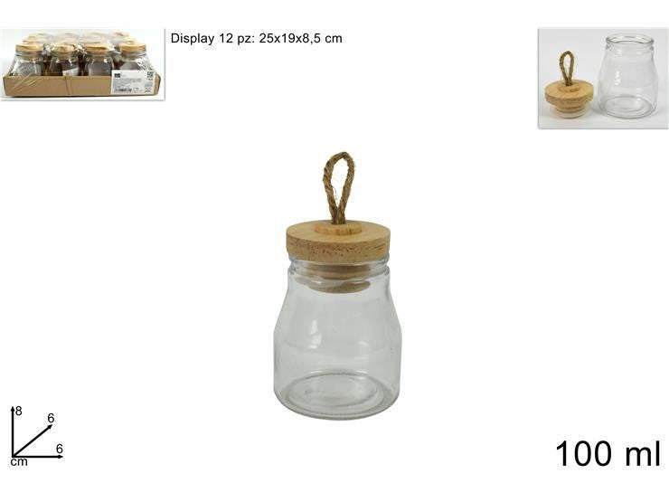 barattolo vetro c/tappo legno 100 ml 19S342