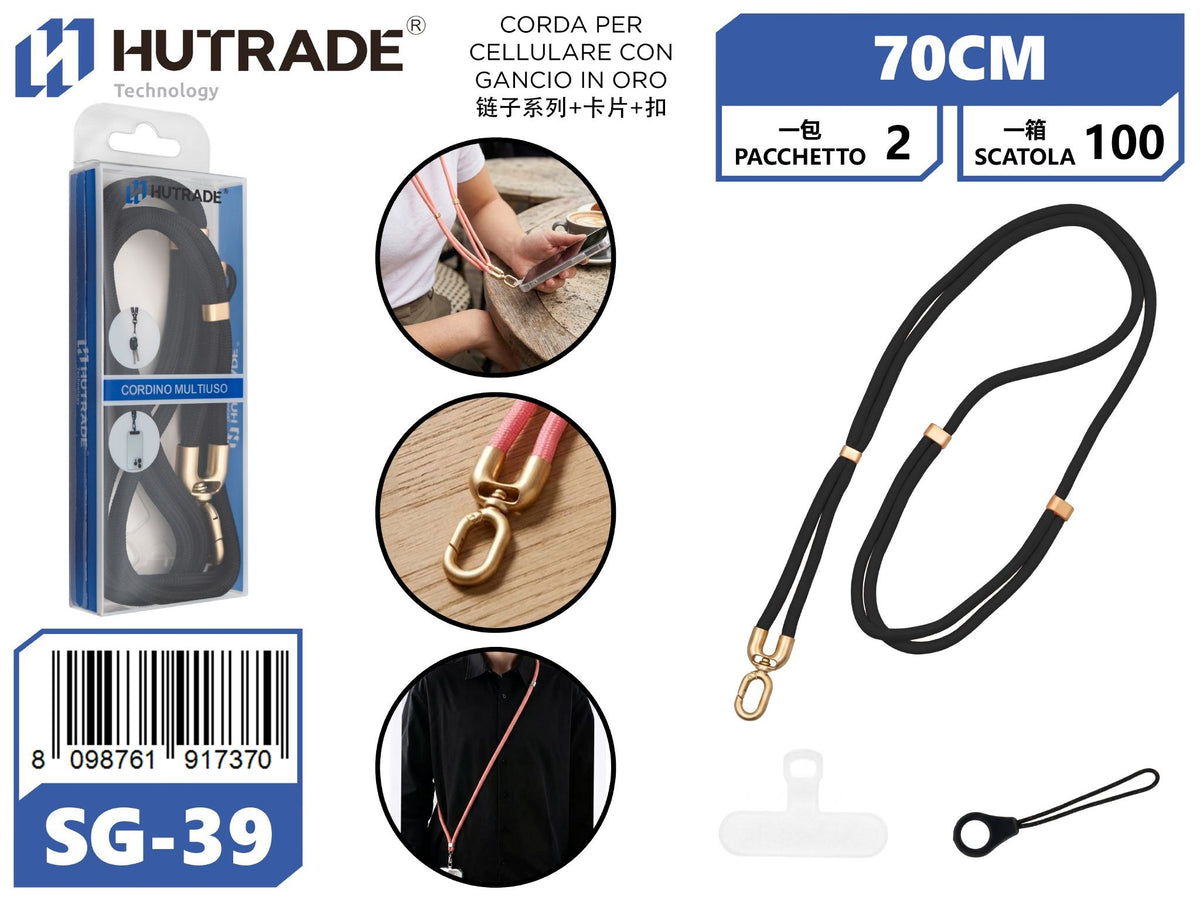 SG-39 CORDA PER CELLULARE CON GANCIO IN ORO DA 70CM
