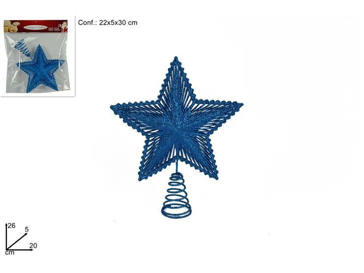 Puntale stella metallo glitterata blu art.sxp171851b