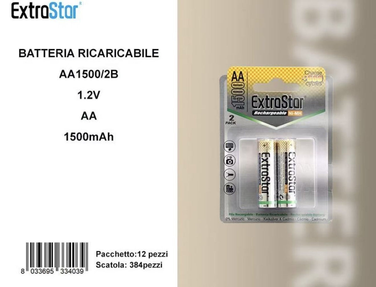 Pile ricaricabili in blister da 2