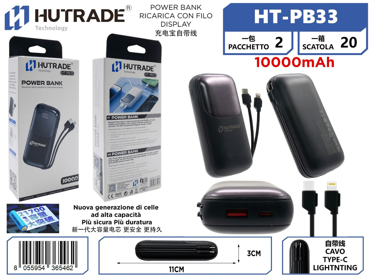 HT-PB33 POWER BANK CON FILO 10000MAH