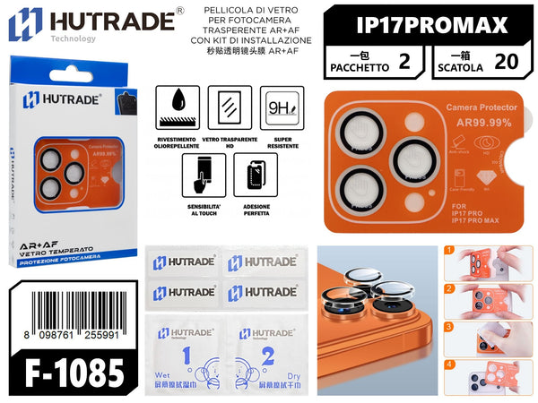 PELLICOLA DI VETRO PER FOTOCAMERA TRASPERENTE AR+AF CON KIT DI INSTALLAZIONE IP17 PRO MAX
