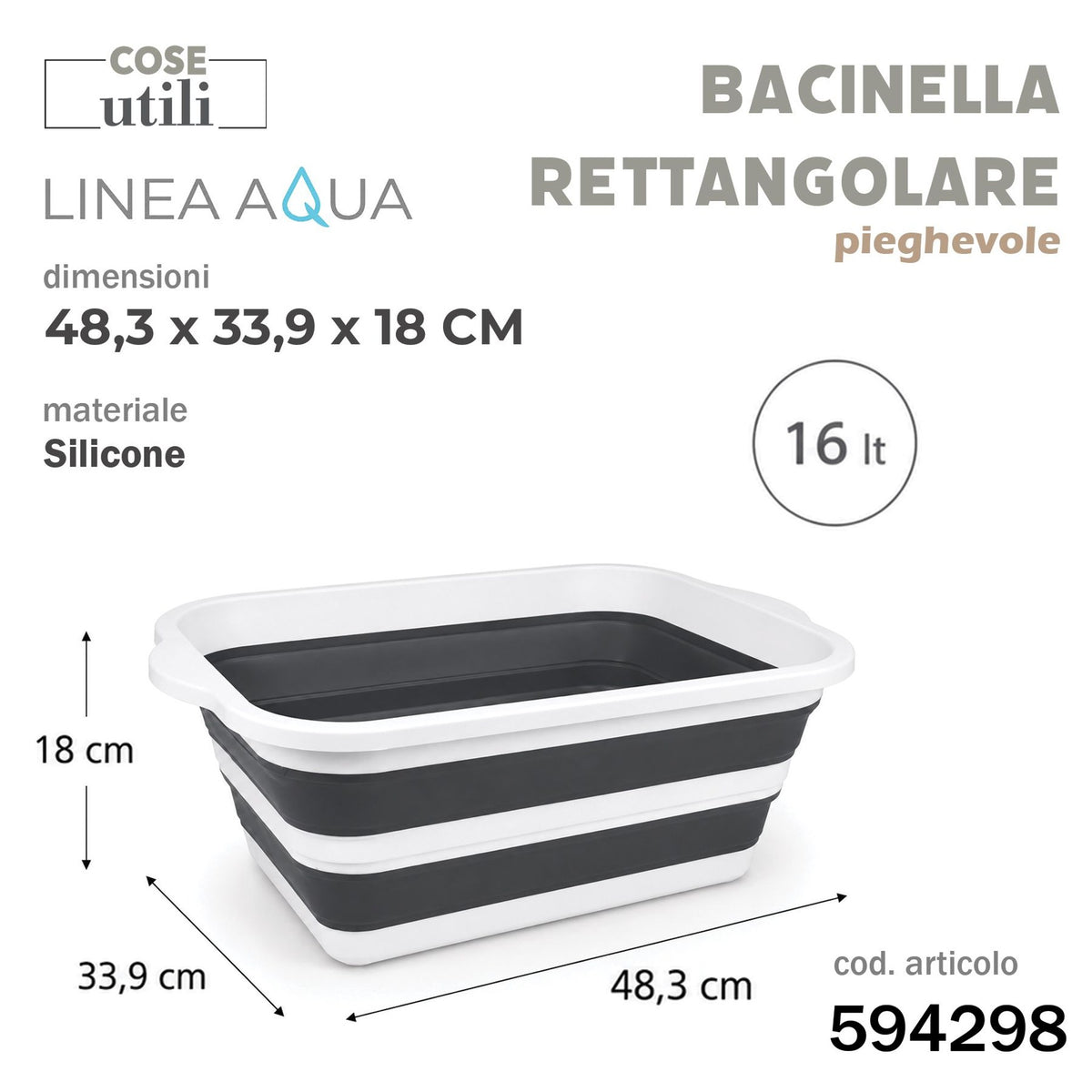 Linea aqua- bacinella rettangolare pieghevole 16 lt 48,3 × 33,9 × 18 cm