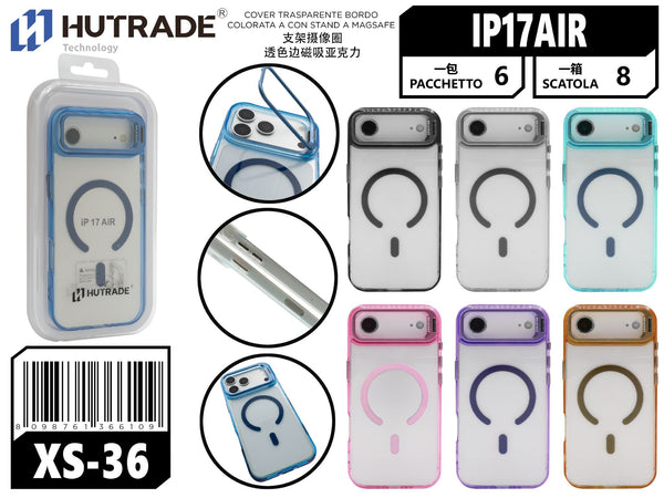 XS-36COVER TRASPARENTE BORDO COLORATA A CON STAND A MAGSAFE IP17 AIR