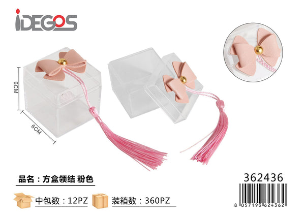 Scatolina quadrata in PVC trasparente con fiocco rosa