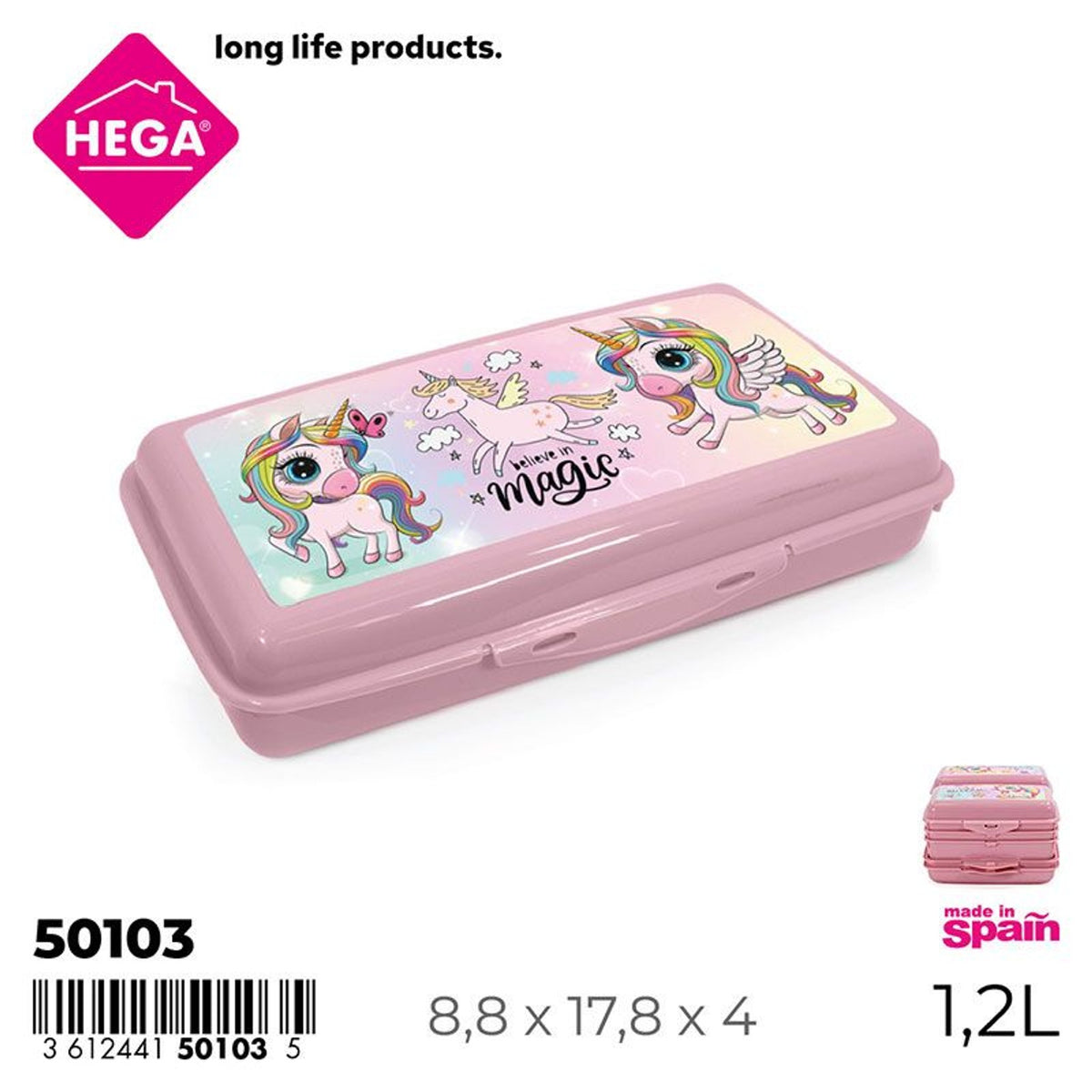 Contenitore sapporo rettangolare iml unicorni magici 16,5 cm. rosa