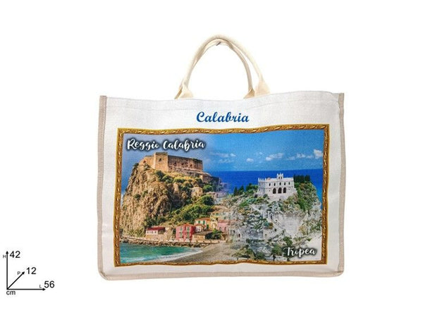 BORSA MARE 56 × 42 cm JUTA BIANCA CON SCENARIO CALABRIA