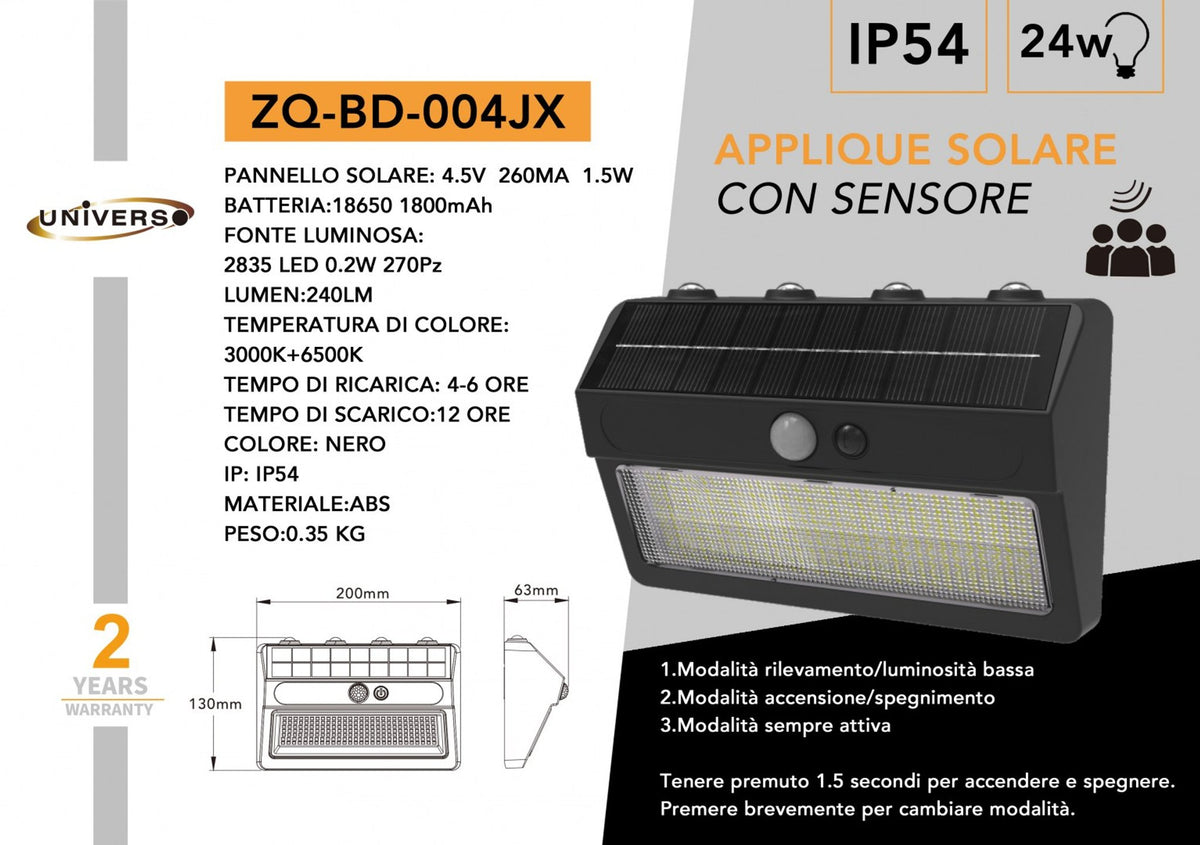 Applique Solare Con Sensore Universo – ZQ-BD-004JX