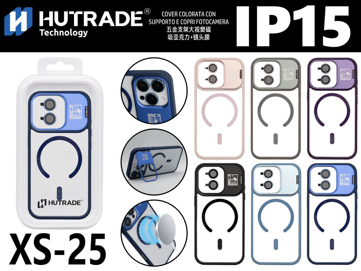 XS-25 COVER TRASPARENTE BORDO COLORATA MAGSAFE CON SUPPORTO IP15