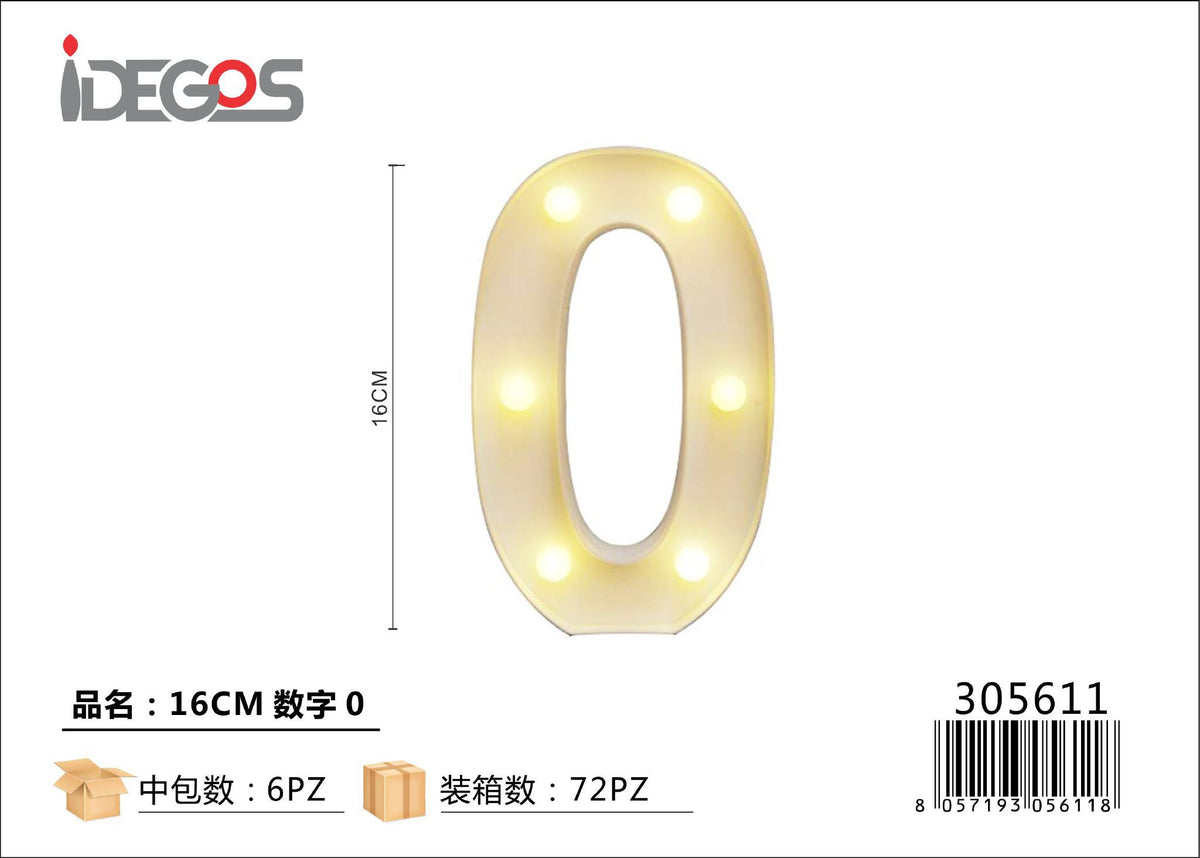 Numero luminoso LED, 16 cm