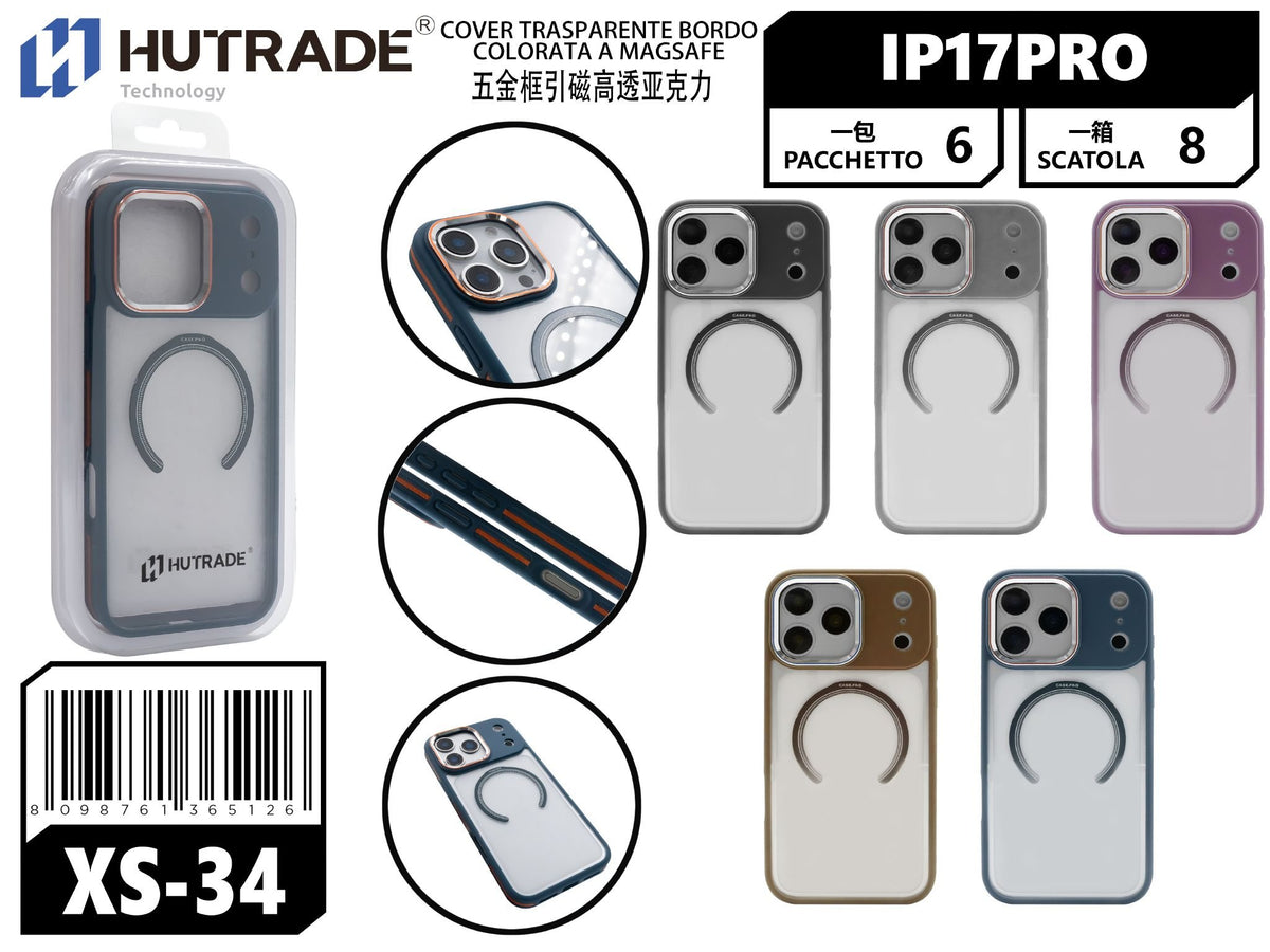 XS-34 COVER TRASPARENTE BORDO COLORATA A MAGSAFE IP17PRO/IP18PRO