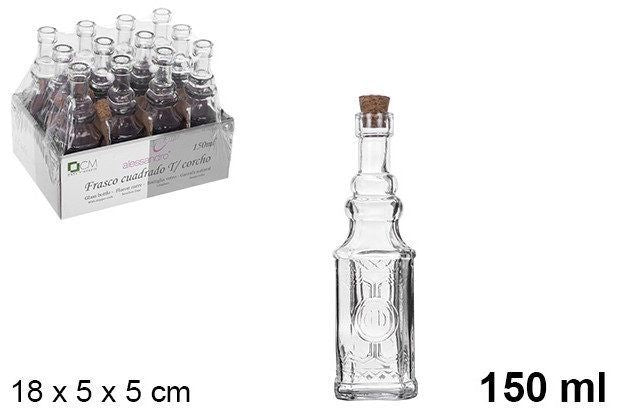 Bottiglia vetro quadrata con tappo sughero 150 ml