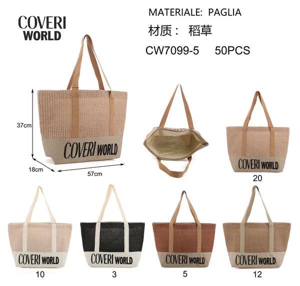 Coveri World, borsa mare in paglia 57 × 18 × 37 cm