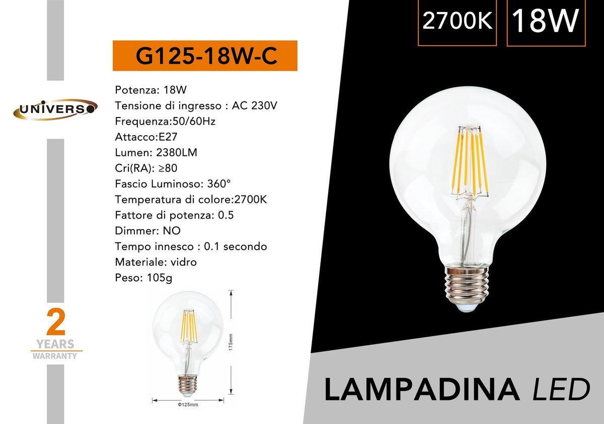 Lampadina LED Universo – G125-18W-C