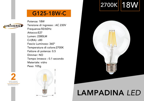 Lampadina LED Universo – G125-18W-C