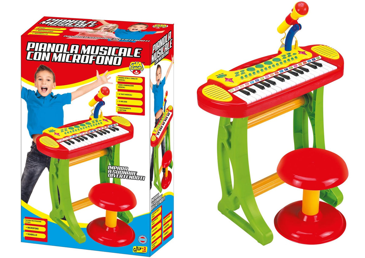 Pianola giocattolo con microfono e sgabello GV2921