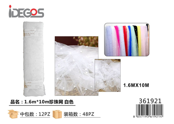 Tessuto in tulle con perline, 1,6 x 10 m