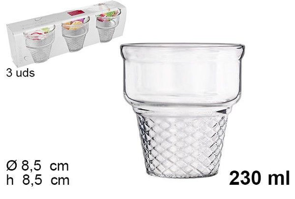 3 bicchieri in vetro a cornetta 230 ml