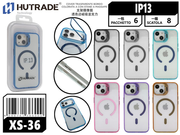 XS-36COVER TRASPARENTE BORDO COLORATA A CON STAND A MAGSAFE IP13