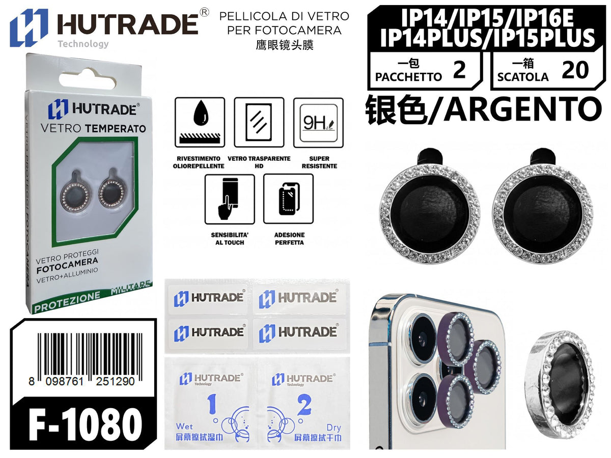PELLICOLA DI VETRO PER FOTOCAMERA IP14/IP14PLUS/IP15/IP15PLUS/IP16E ARGENTO