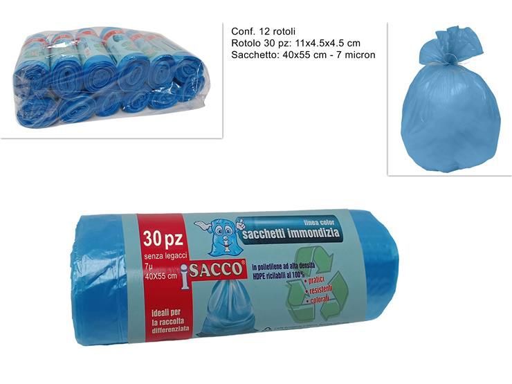 SACCHETTI RIFIUTI 30 pz 40 × 55 7MIC BLU 002 BLUE/23841310/7