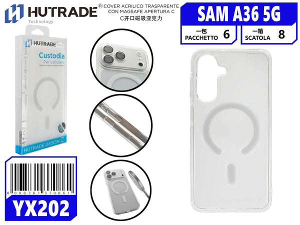 YX-202 COVER ACRILICO TRASPARENTE CON MAGSAFE APERTURA C SAM A36