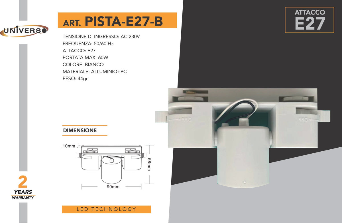 Porta Lampada Da Pista 1XE27 Universo – PISTA-E27-B