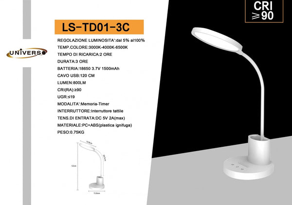 Lampada da tavolo ricaricabile – LS-TD01-3C