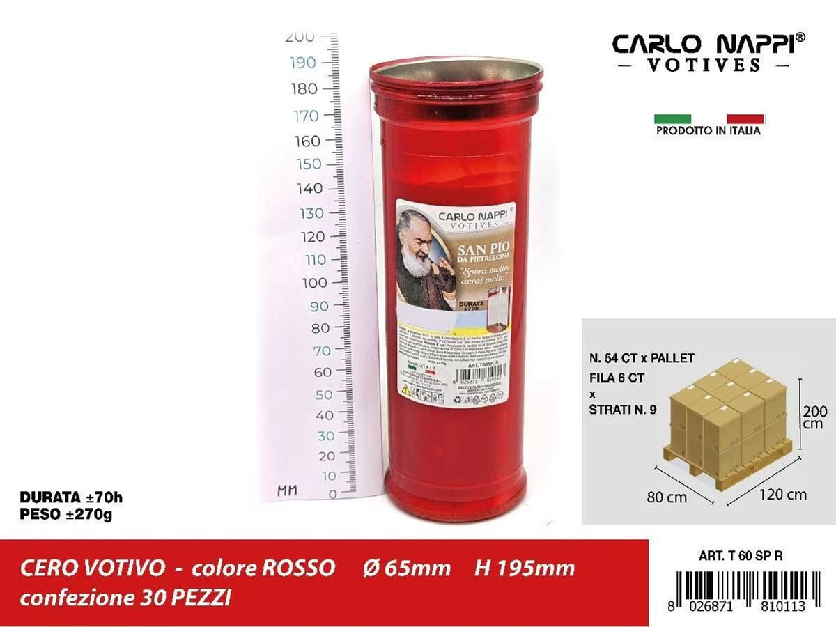 Cero votivo rosso San Pio Ø 6,5 × 19,5 cm