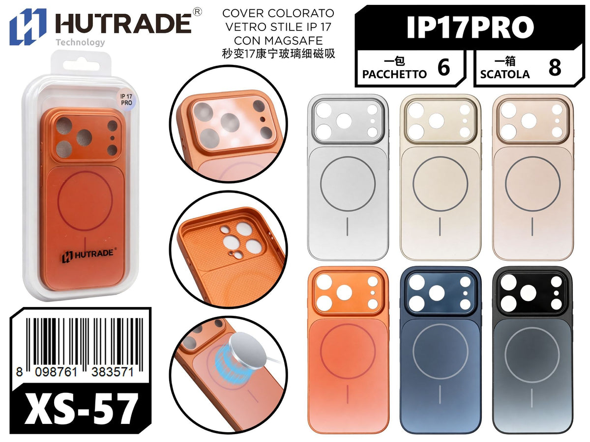 XS-57 COVER COLORATO VETRO STILE IPHONE 17 CON MAGSAFE IP17 PRO