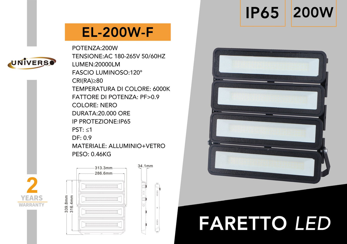 Faretto Nero Universo – EL-200W-F