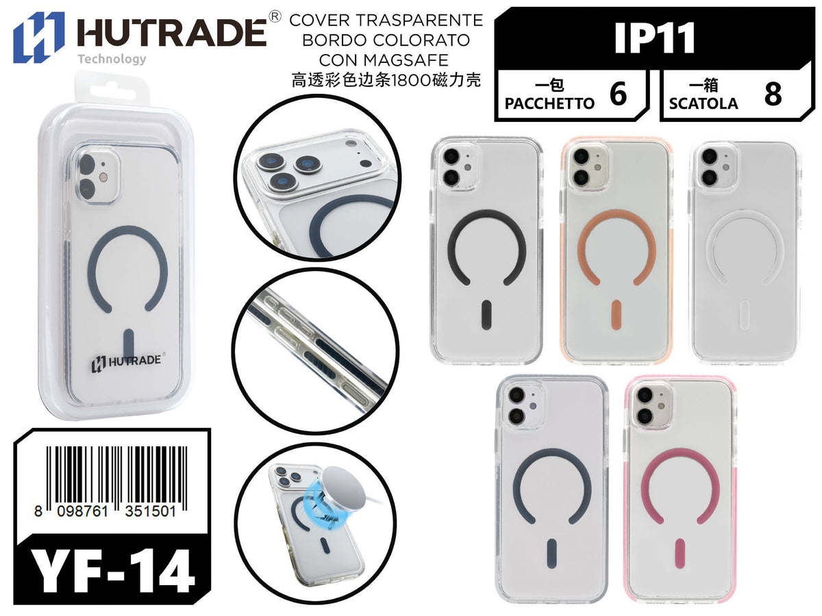 YF-14 COVER TRASPARENTE BORDO COLORATO CON MAGSAFE IP11