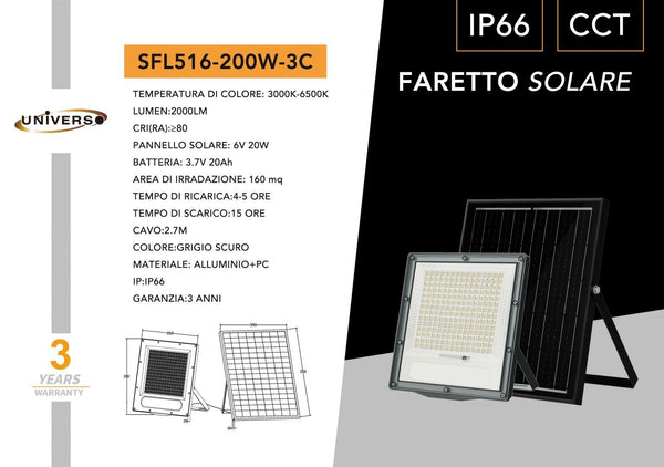 Faretto Solare Universo – SFL516-200W-3C