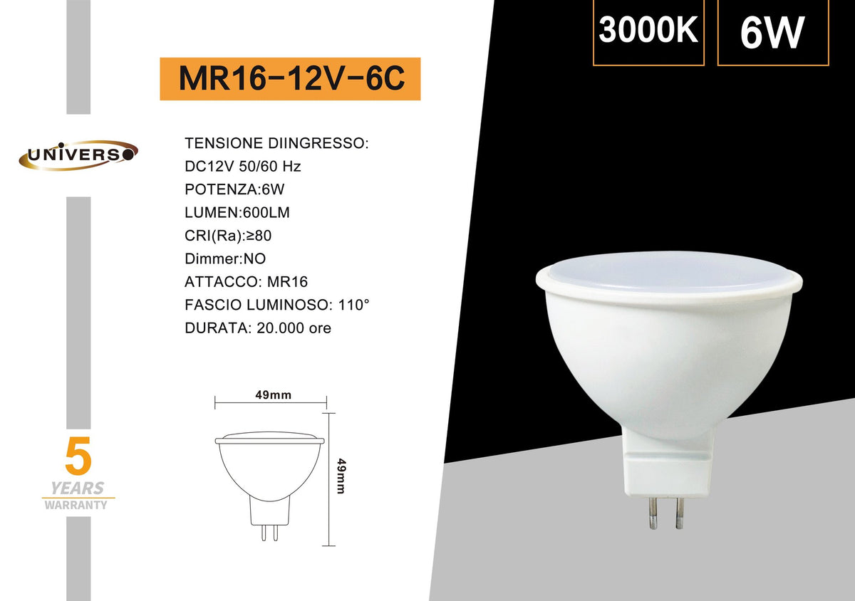 Lampadina MR16 Universo – MR16-12V-6C