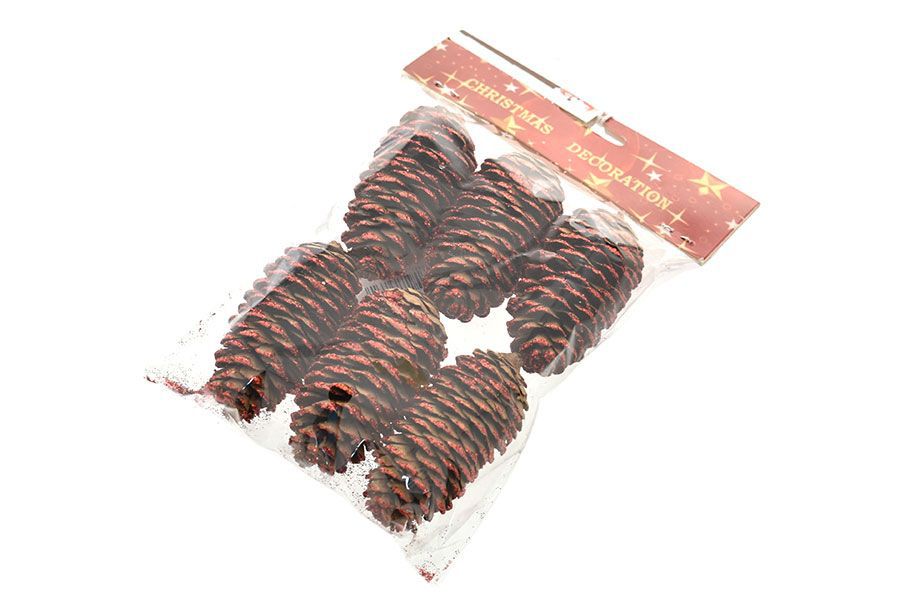 Busta 6 pigne per decorazione rosso