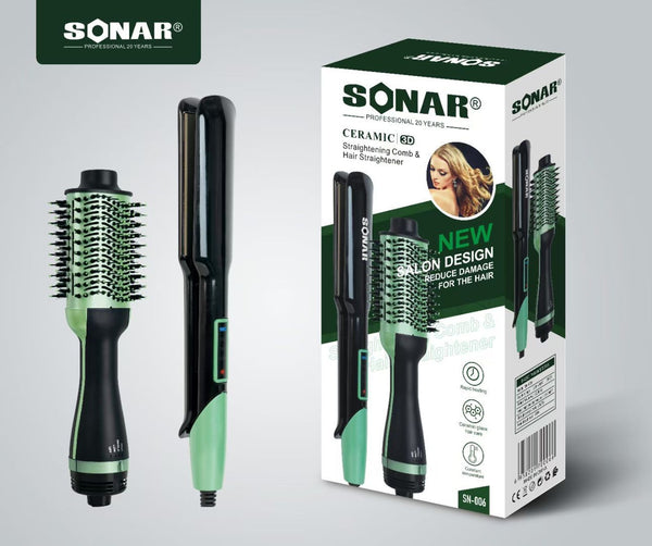 Kit con spazzola asciugacapelli e piastra SN-006
