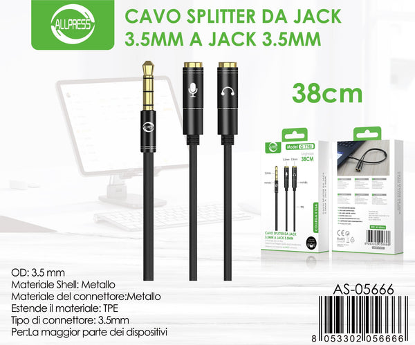 Adattatore audio M2-091, 3,5 mm maschio a due femmine