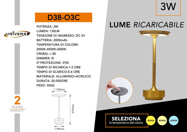 Lampada da tavolo ricaricabile – D38-O3C