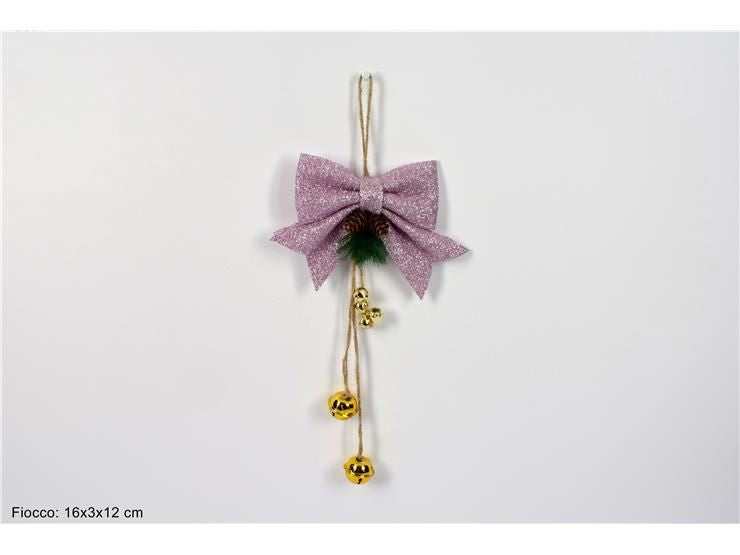 Fiocco glitterato spugna c/pigne e campanelli rosa (art.838451/pink)