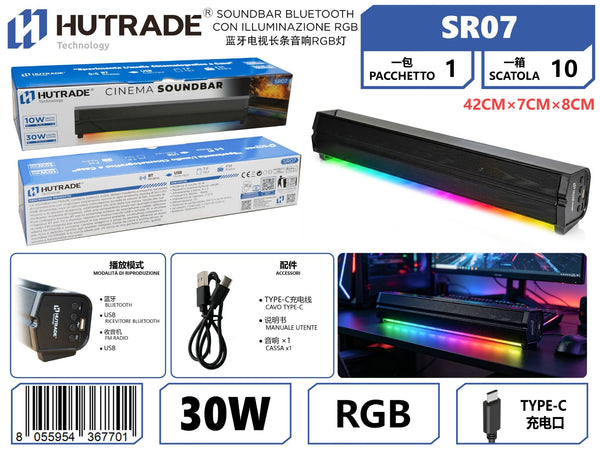 SR07 SOUNDBAR BLUETOOTH CON ILLUMINAZIONE RGB PER TV DA 30W