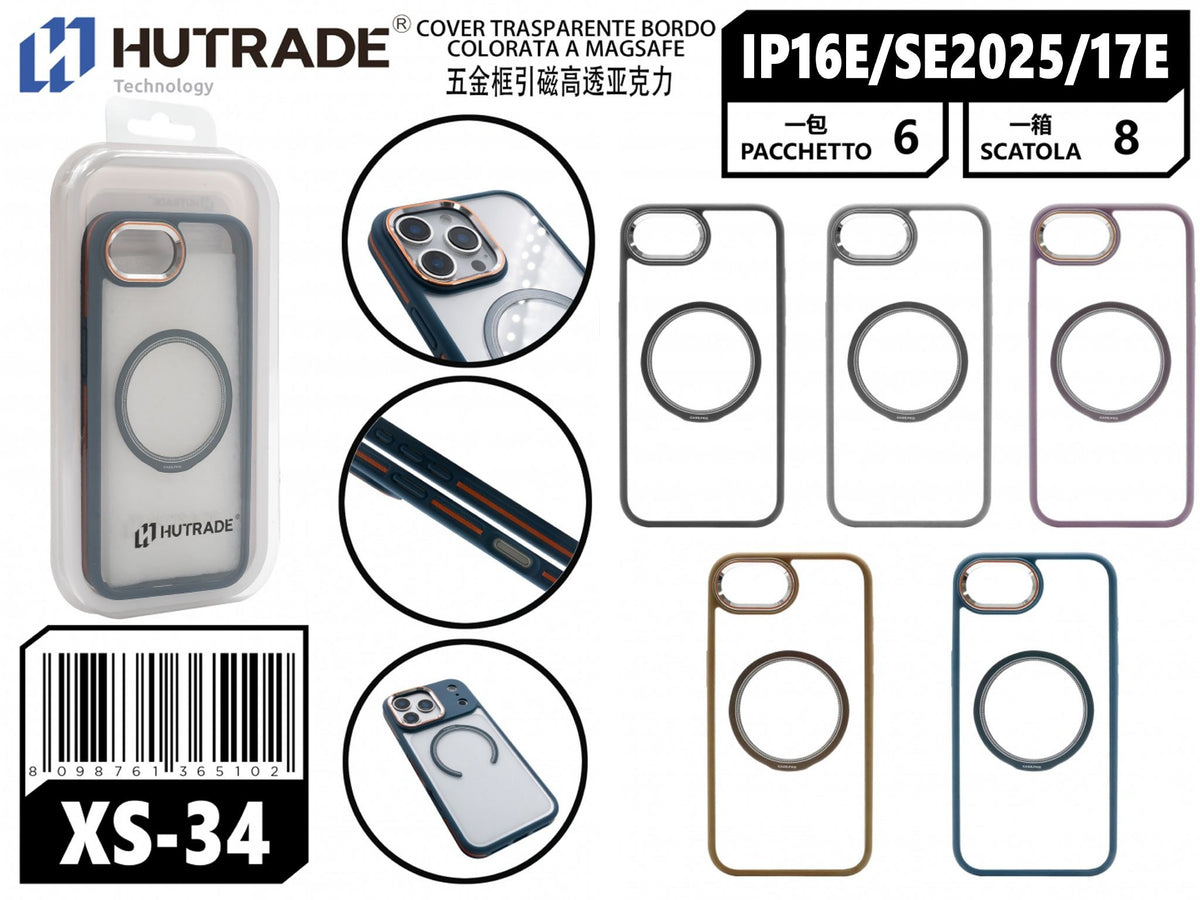 XS-34 COVER TRASPARENTE BORDO COLORATA A MAGSAFE IP16E/SE 2025/17E