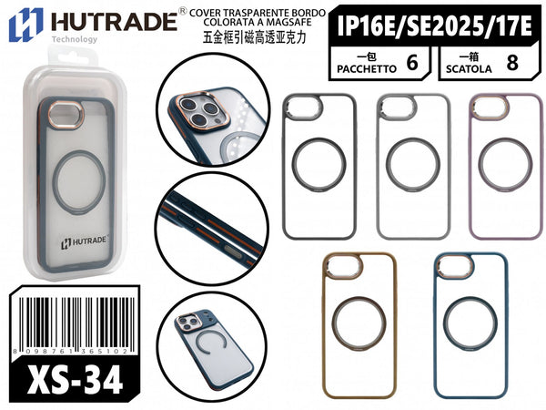 XS-34 COVER TRASPARENTE BORDO COLORATA A MAGSAFE IP16E/SE 2025/17E