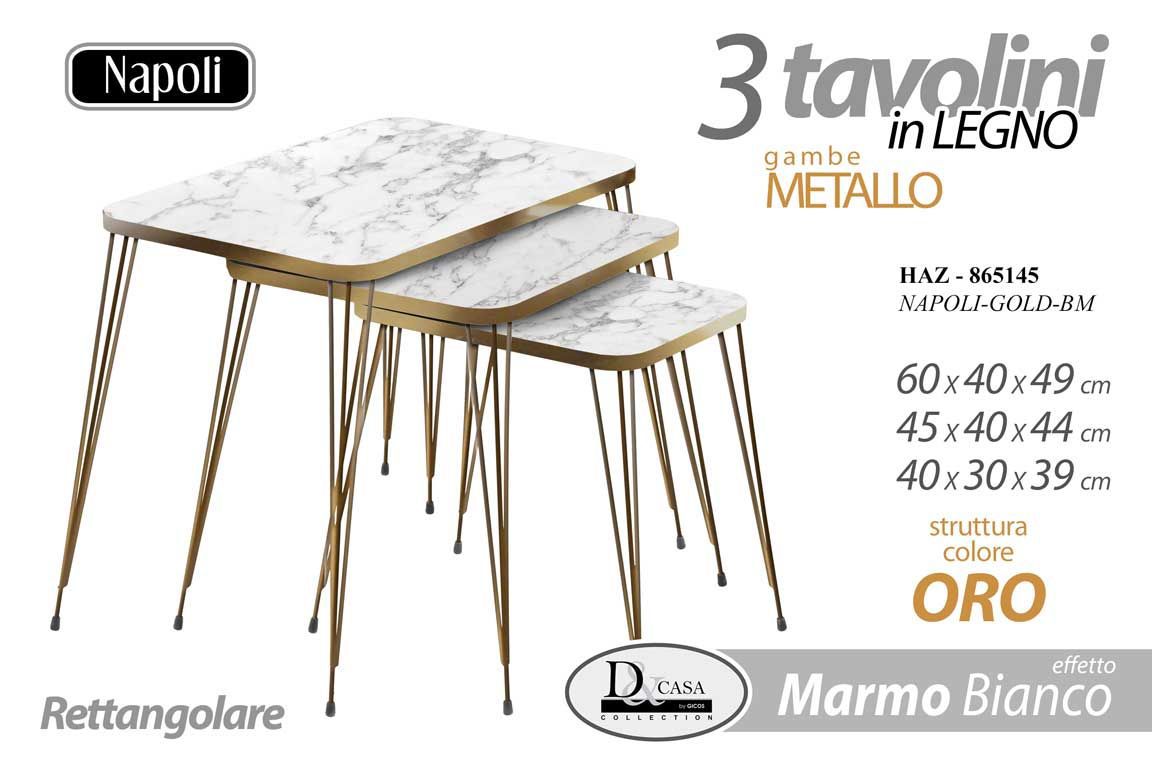 Set di tre tavolini Napoli Gold