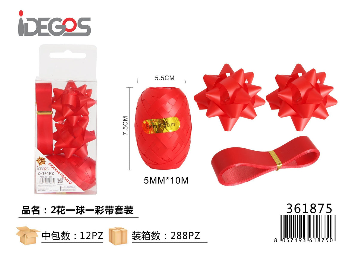 Set di fiocchi e nastro per confezioni regalo, rosso