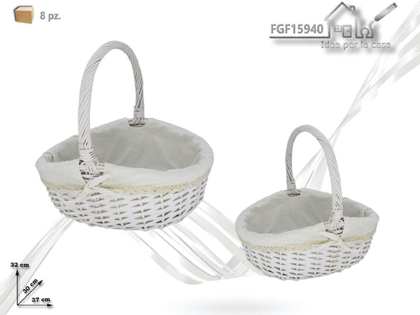 Set cesti ratan c/tess. ovali bianchi